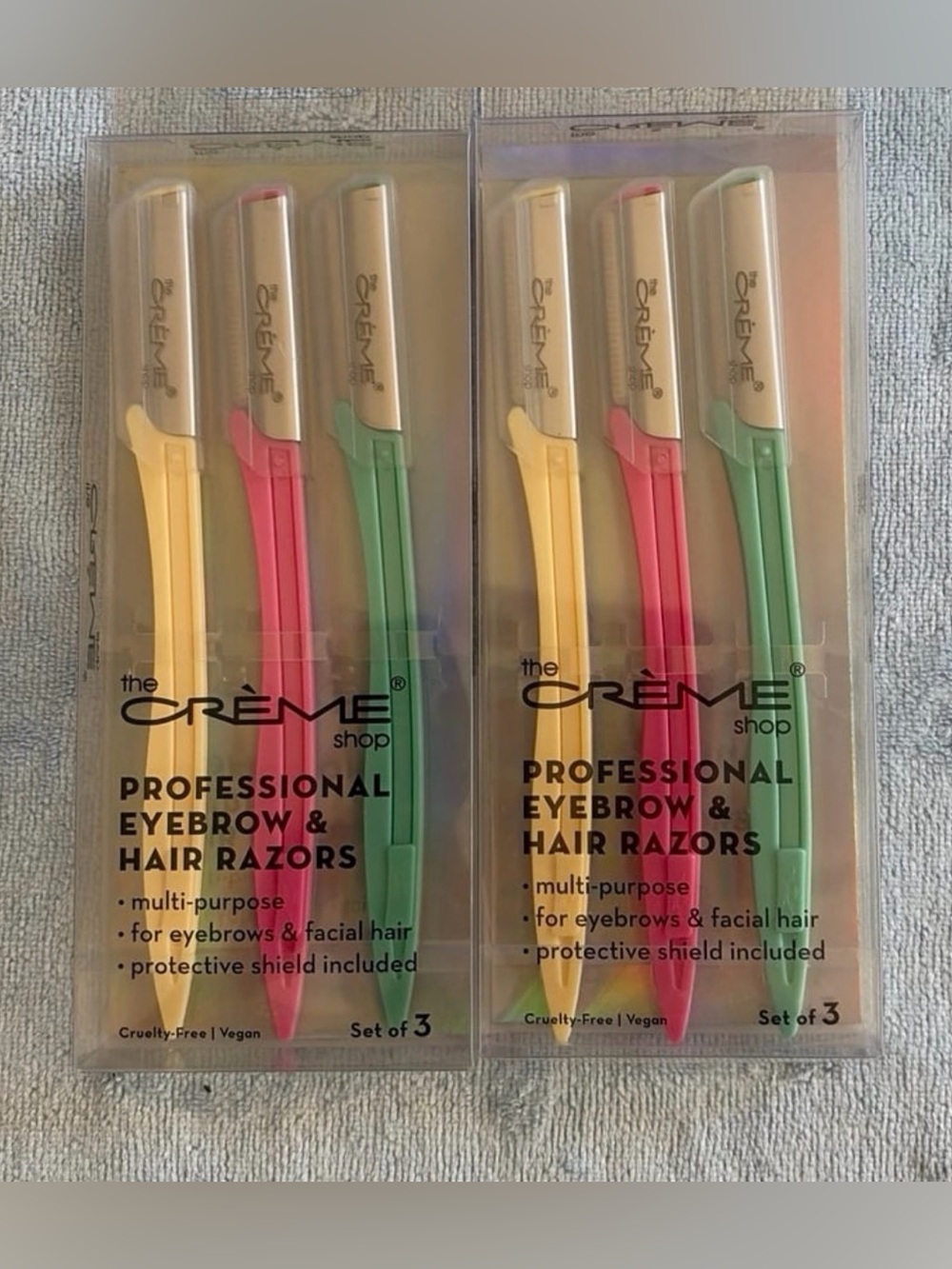 THE CRÈME SHOP Professional Eyebrow & Hair Razor Set - Pastel Yellow Pink Green